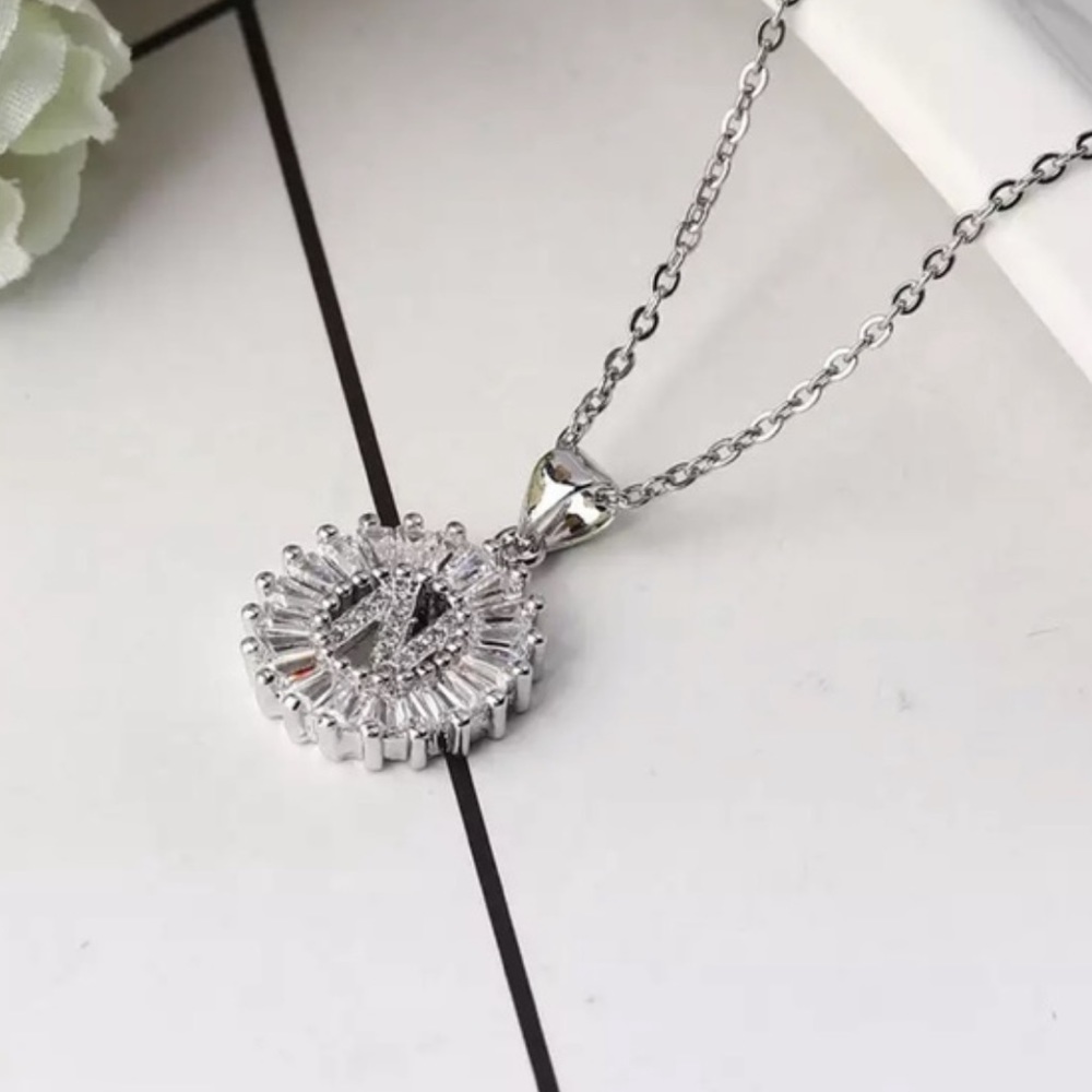 Silver Initial Crystal Pendant Necklace A-Z - Picture 5 of 7